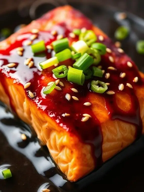 Sticky honey soy glazed air fryer recipes salmon with green onions and sesame seeds