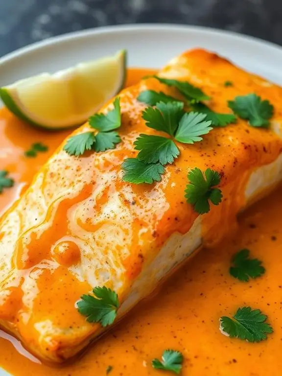 Thai coconut curry air fryer recipes salmon with vibrant herbs and creamy sauce