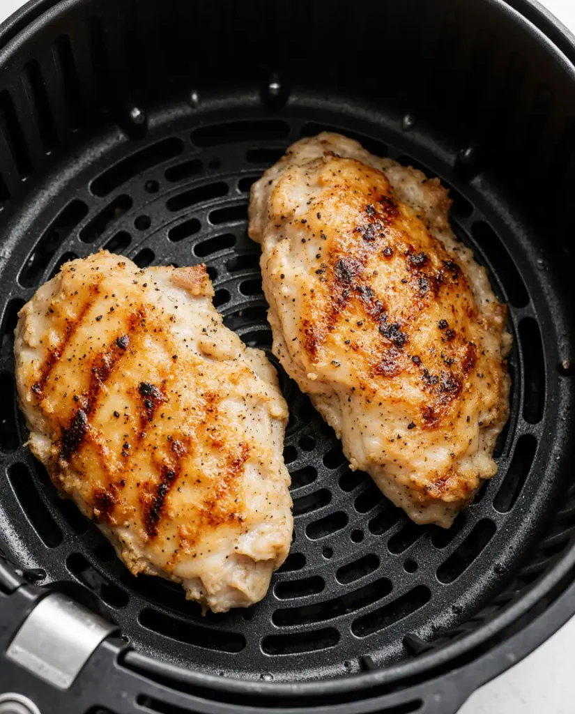 Crispy golden chicken breast cooked in air fryer, perfect healthy air fryer recipes for weight loss for beginners