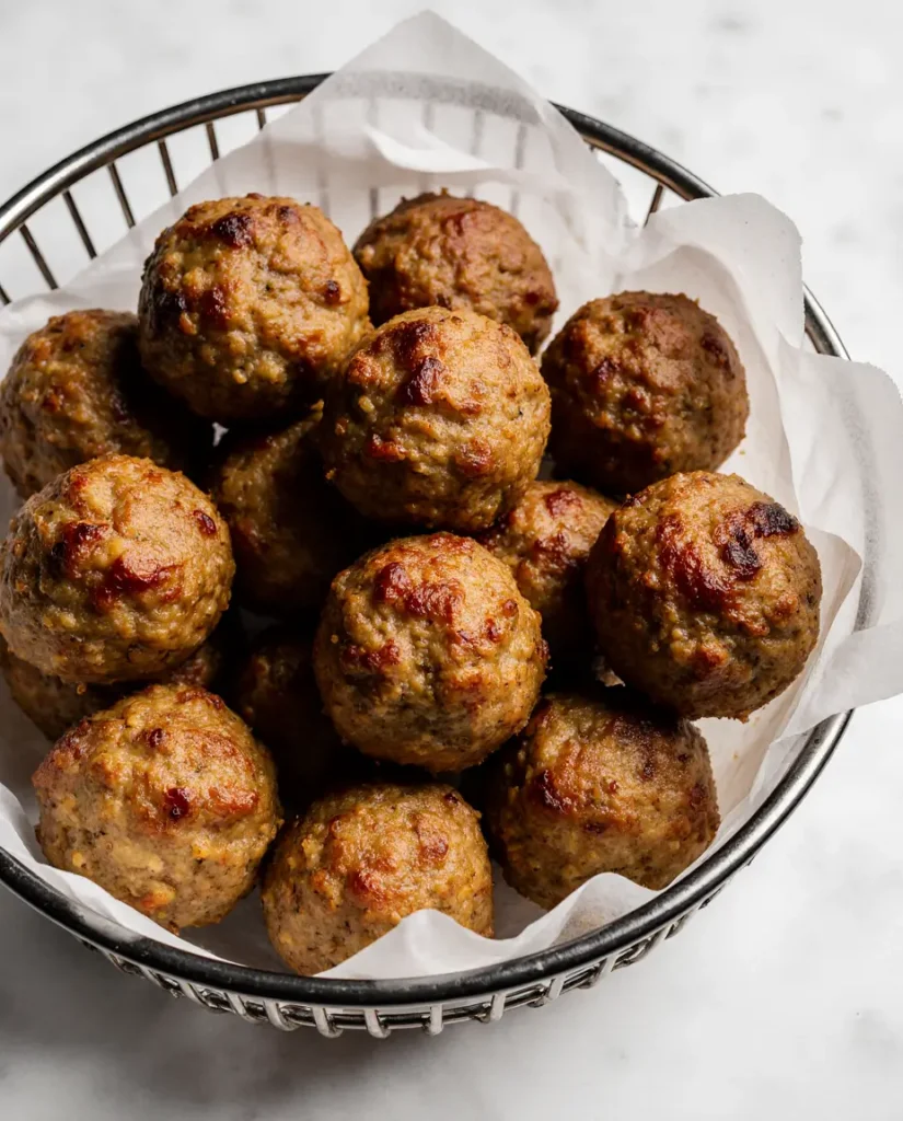 Golden lean turkey meatballs from air fryer, great healthy air fryer recipes for weight loss for beginners